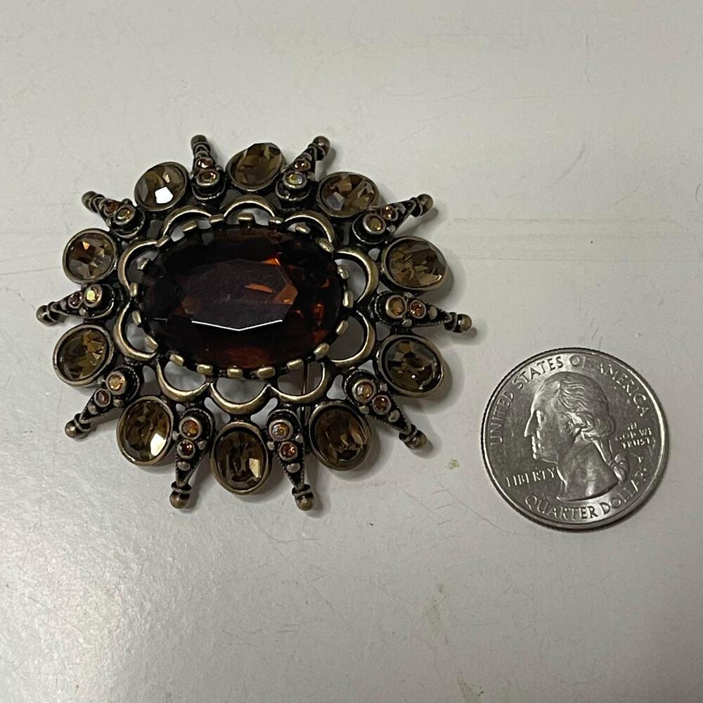Chico's pin brooch burnished gold tone amber colored signed costume jewelry - Picture 4 of 10